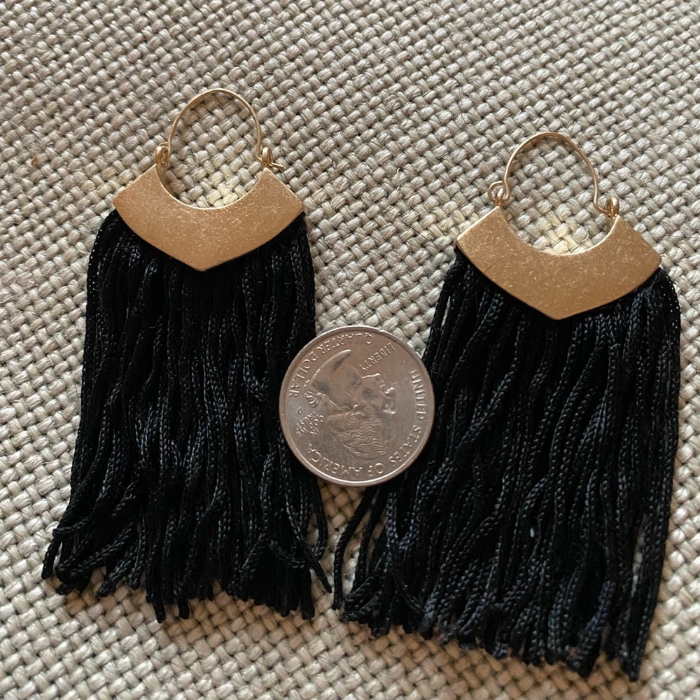 Black and Gold Tassel Earrings